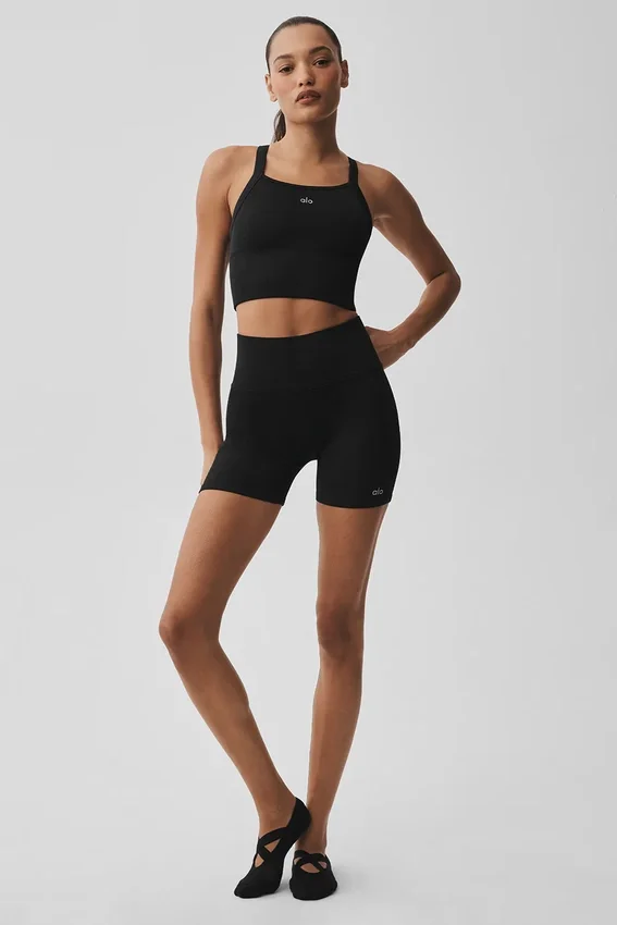Pantalones cortos acanalados sin costuras de 5" - Negro
