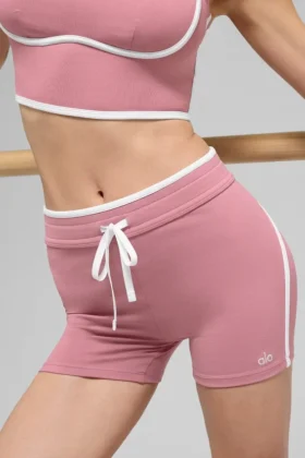 Pantalones cortos Airbrush Race Pace de cintura alta de 4″ — Rosa silvestre/Blanco