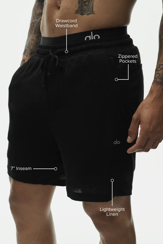 Pantalones cortos «Coastal» de jersey de lino de 7" - Negro