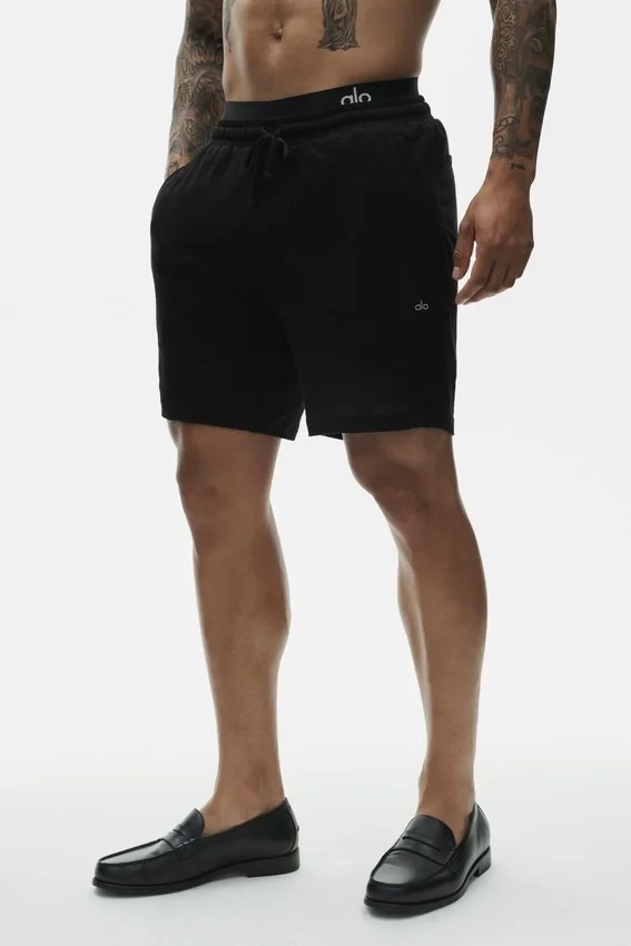 Pantalones cortos «Coastal» de jersey de lino de 7" - Negro