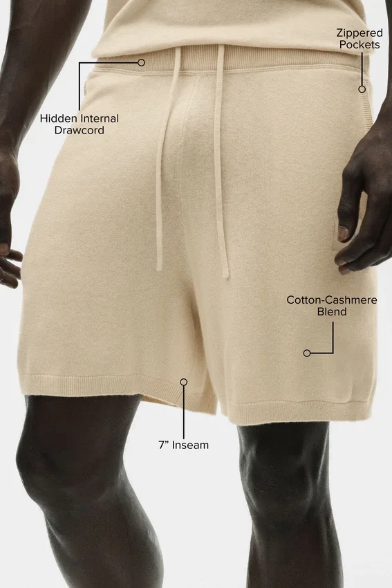 Pantalones cortos de algodón y cachemira Ever Soft de 7" - Beige arena