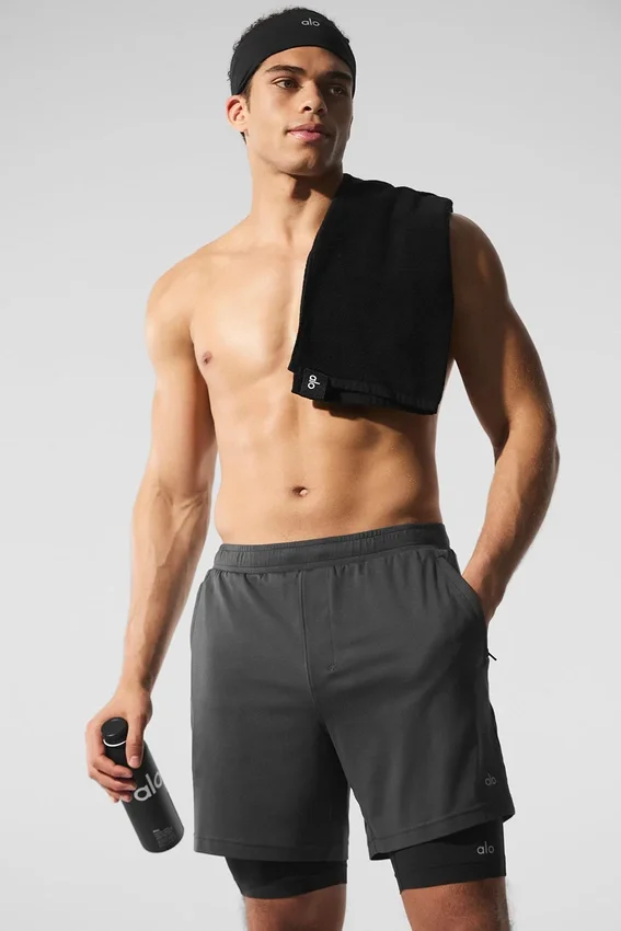 Pantalones cortos de alto rendimiento Conquer React 2 en 1 - Antracita/Negro