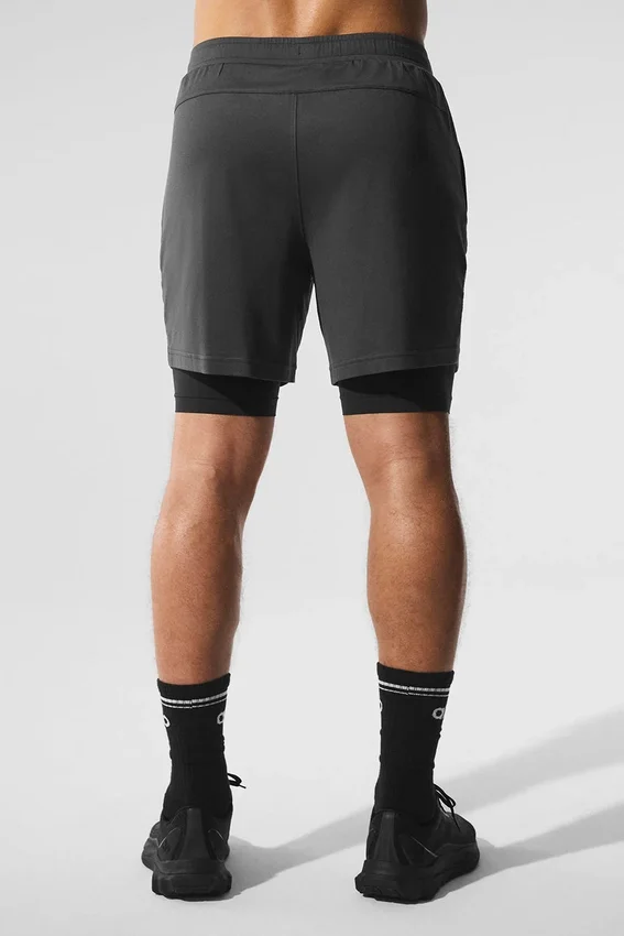 Pantalones cortos de alto rendimiento Conquer React 2 en 1 - Antracita/Negro