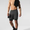 Pantalones cortos de alto rendimiento Conquer React 2 en 1 - Antracita/Negro