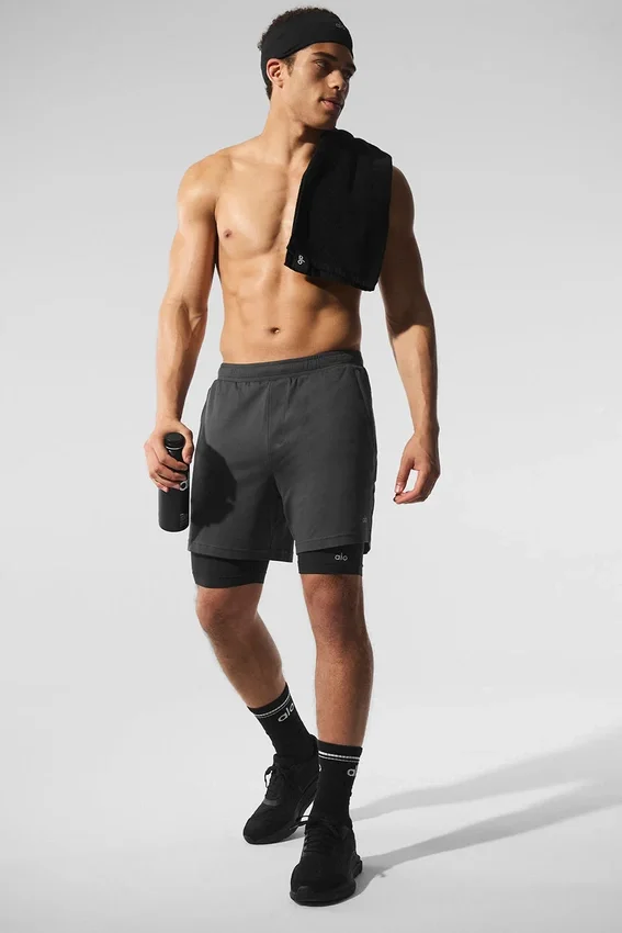 Pantalones cortos de alto rendimiento Conquer React 2 en 1 - Antracita/Negro