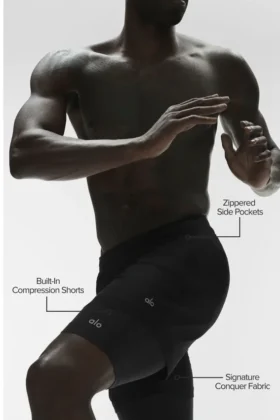 Pantalones cortos de alto rendimiento Conquer React 2 en 1 – Negro/Negro