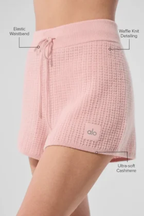 Pantalones cortos de cachemira High-Waist con tejido de panal mullido – Rosa cuarzo