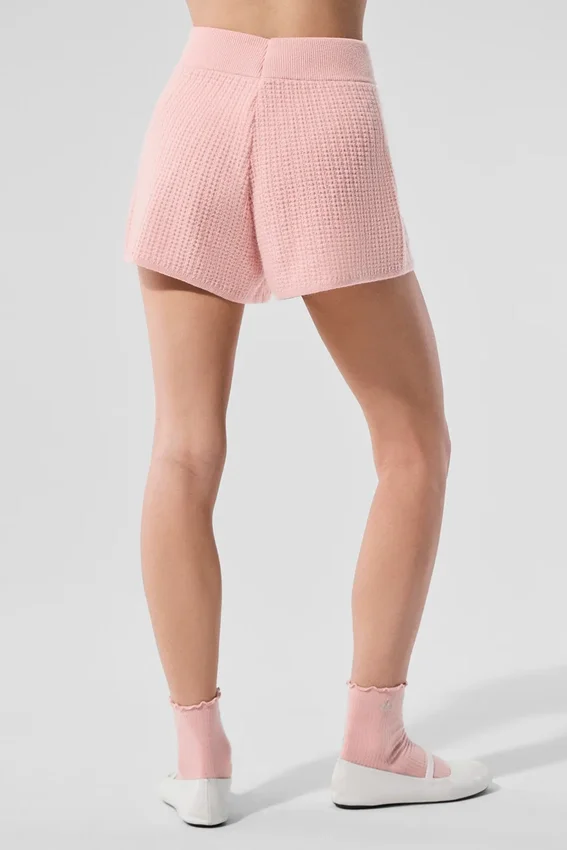 Pantalones cortos de cachemira High-Waist con tejido de panal mullido - Rosa cuarzo