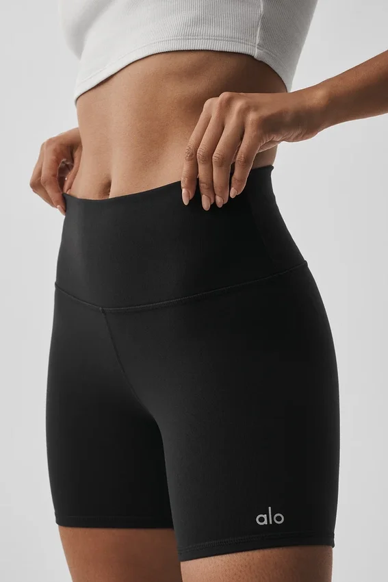 Pantalones cortos de ciclista High-Waist Airbrush de 5" - Negro