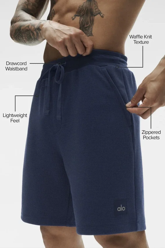 Pantalones cortos de descanso de punto waffle de 7" - Azul marino