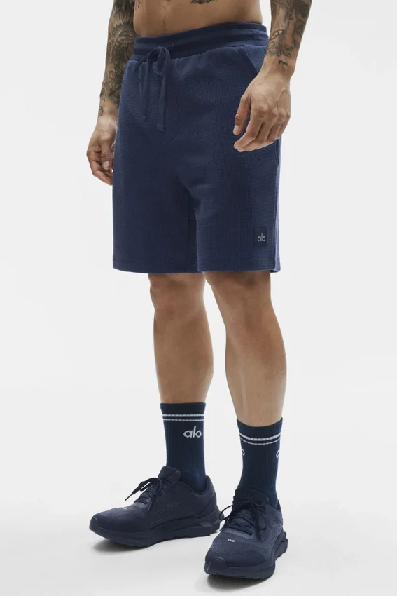 Pantalones cortos de descanso de punto waffle de 7" - Azul marino