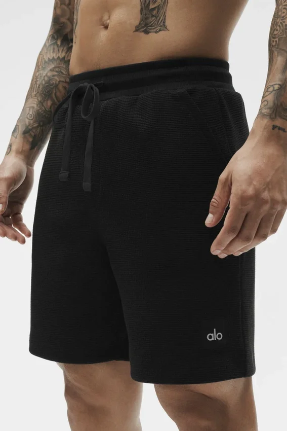 Pantalones cortos de descanso Waffle de 7" - Negro