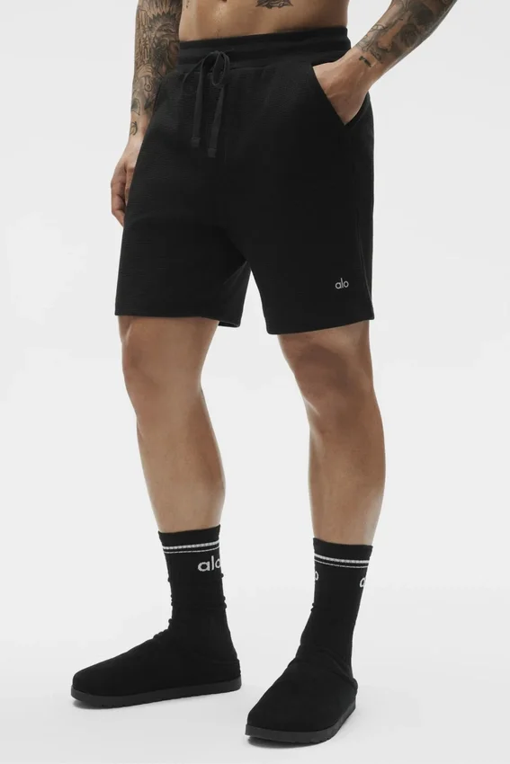 Pantalones cortos de descanso Waffle de 7" - Negro