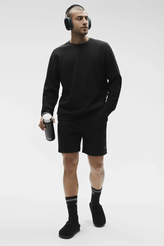 Pantalones cortos de descanso Waffle de 7" - Negro