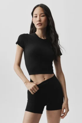 Pantalones cortos de manga corta acanalados sin costuras - Negro
