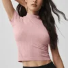 Pantalones cortos de manga corta con cuello alto sin costuras de punto Pointelle - Rosa vintage