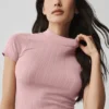 Pantalones cortos de manga corta con cuello alto sin costuras de punto Pointelle - Rosa vintage