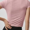 Pantalones cortos de manga corta con cuello alto sin costuras de punto Pointelle - Rosa vintage