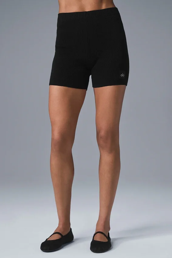 Pantalones cortos de punto High-Waist - Negro