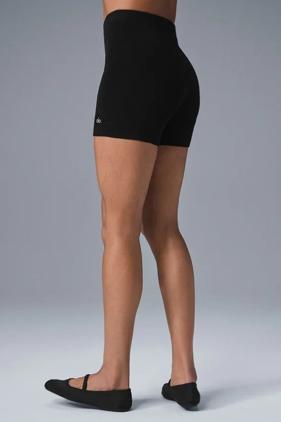 Pantalones cortos de punto High-Waist - Negro