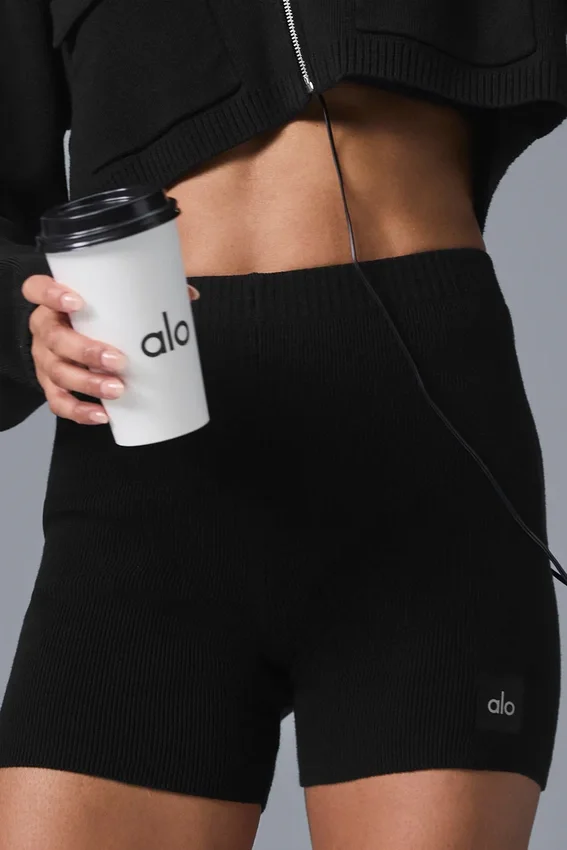 Pantalones cortos de punto High-Waist - Negro