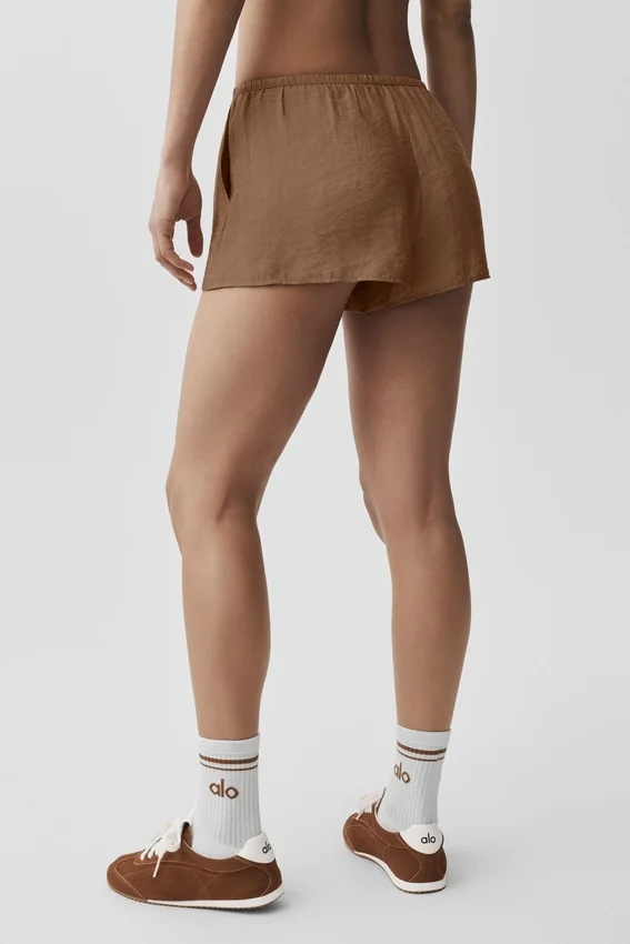 Pantalones cortos de talle medio Golden Hour semitransparentes - Marrón bronceado
