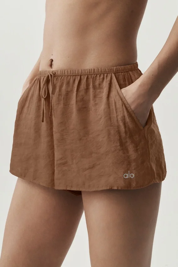 Pantalones cortos de talle medio Golden Hour semitransparentes - Marrón bronceado