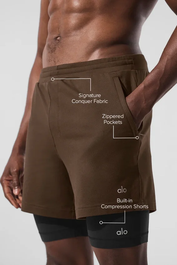 Pantalones cortos deportivos 2 en 1 Conquer React - Espresso/Negro