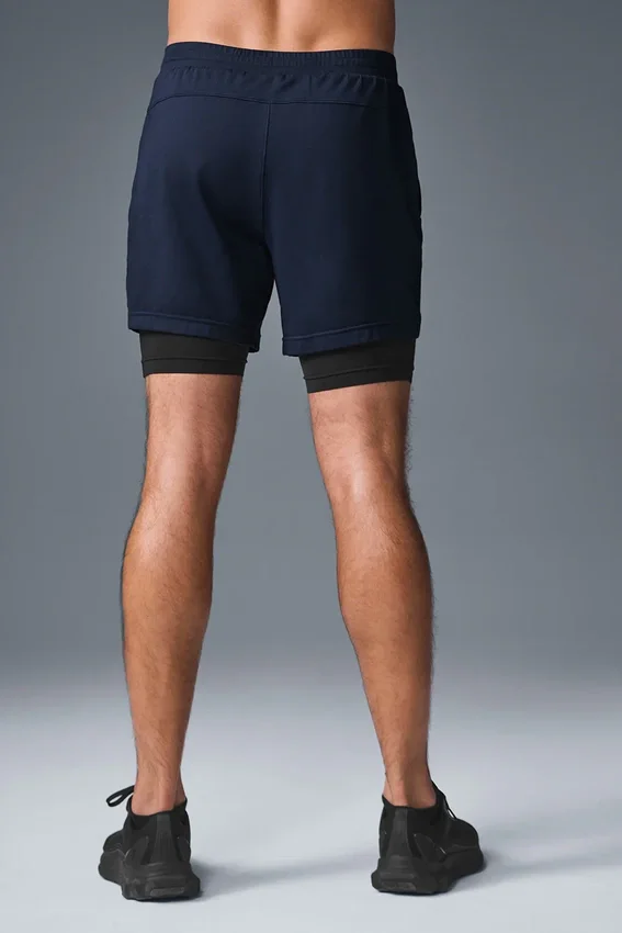 Pantalones cortos deportivos Conquer React 2 en 1 - Azul marino/Negro