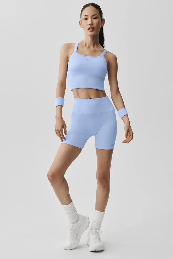 Pantalones cortos «Favorite» de 5" sin costuras y con tejido acanalado - Azul Provenza claro