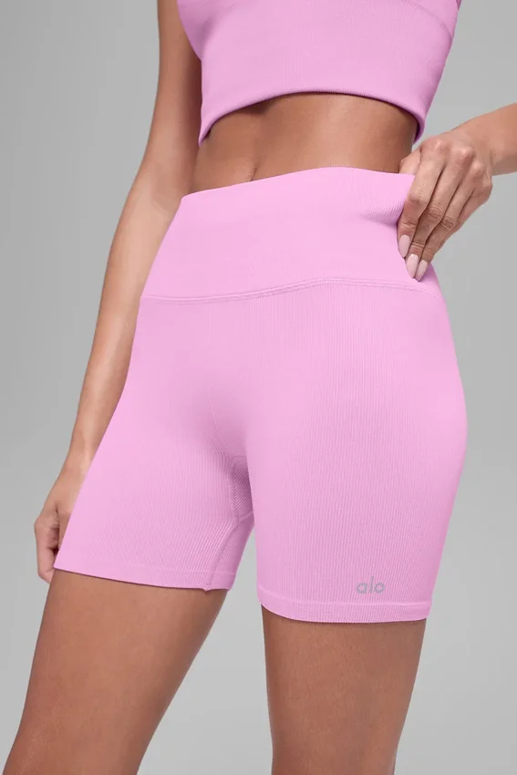 Pantalones cortos favoritos de 5" con tejido acanalado sin costuras - Rosa corazón de caramelo
