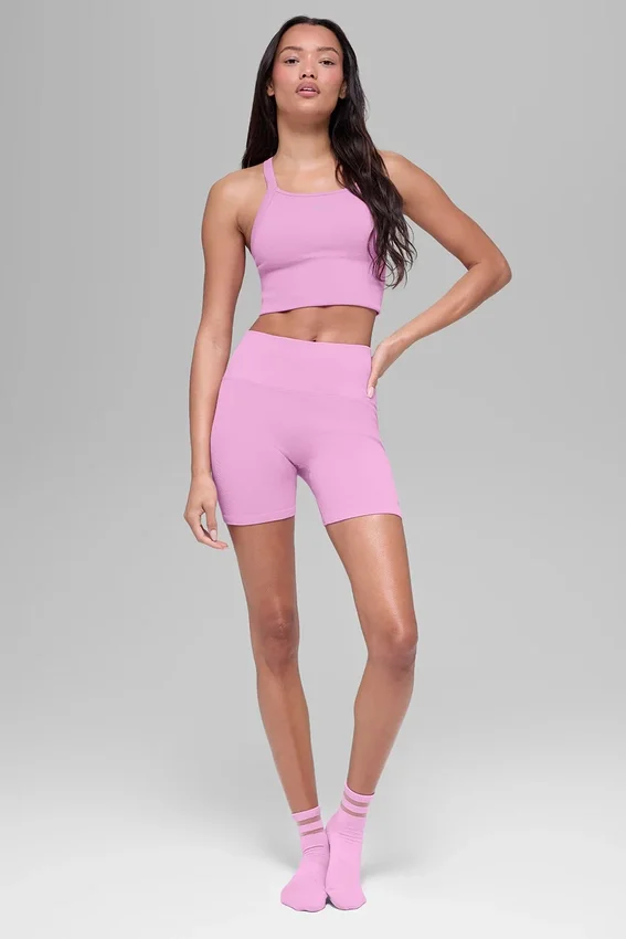 Pantalones cortos favoritos de 5" con tejido acanalado sin costuras - Rosa corazón de caramelo