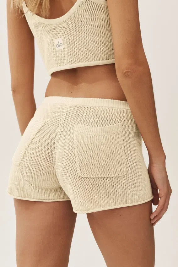 Pantalones cortos Heatwave de seda y cachemira de talle medio - Beige arena