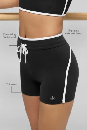 Pantalones cortos High-Waist Airbrush Race Pace de 4″ – Negro/Blanco