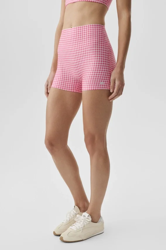 Pantalones cortos High-Waist Airlift con estampado de cuadros de 3" - Cuadros rosa paraíso