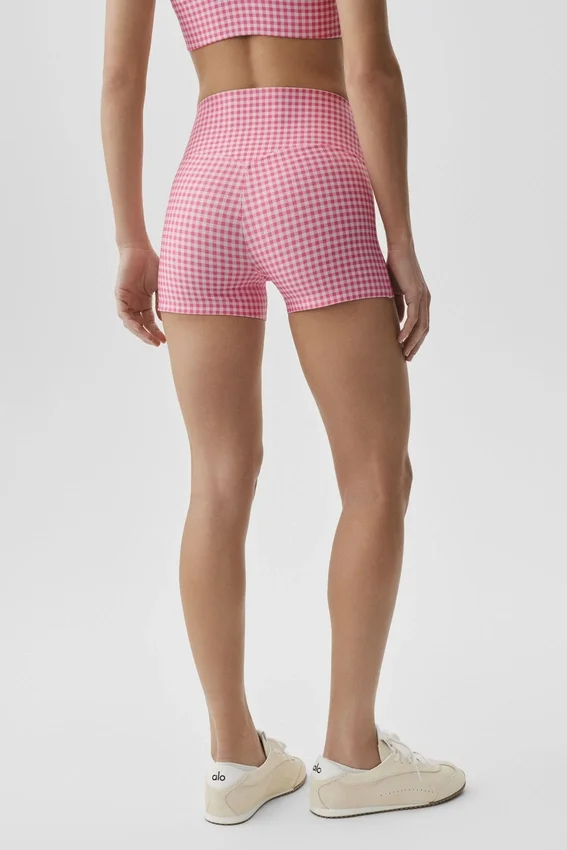Pantalones cortos High-Waist Airlift con estampado de cuadros de 3" - Cuadros rosa paraíso