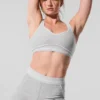 Pantalones cortos High-Waist Alosoft Heart Throb de 4” — Gris jaspeado deportivo/Blanco