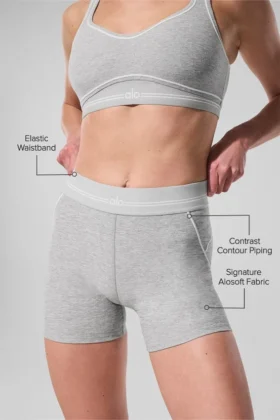 Pantalones cortos High-Waist Alosoft Heart Throb de 4” — Gris jaspeado deportivo/Blanco