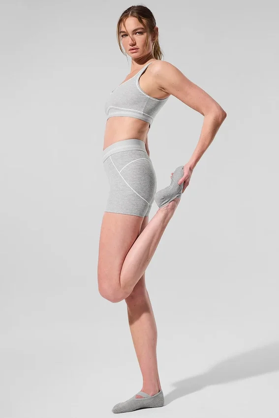 Pantalones cortos High-Waist Alosoft Heart Throb de 4” — Gris jaspeado deportivo/Blanco