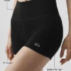 Pantalones cortos High-Waist sin costuras con canalé de modal de 4" - Negro