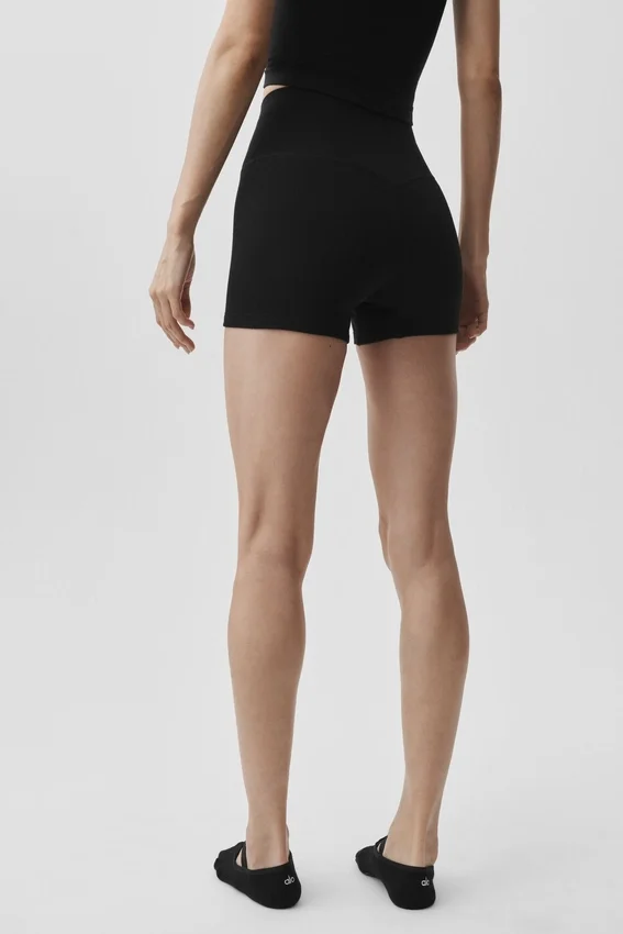 Pantalones cortos High-Waist sin costuras con canalé de modal de 4" - Negro