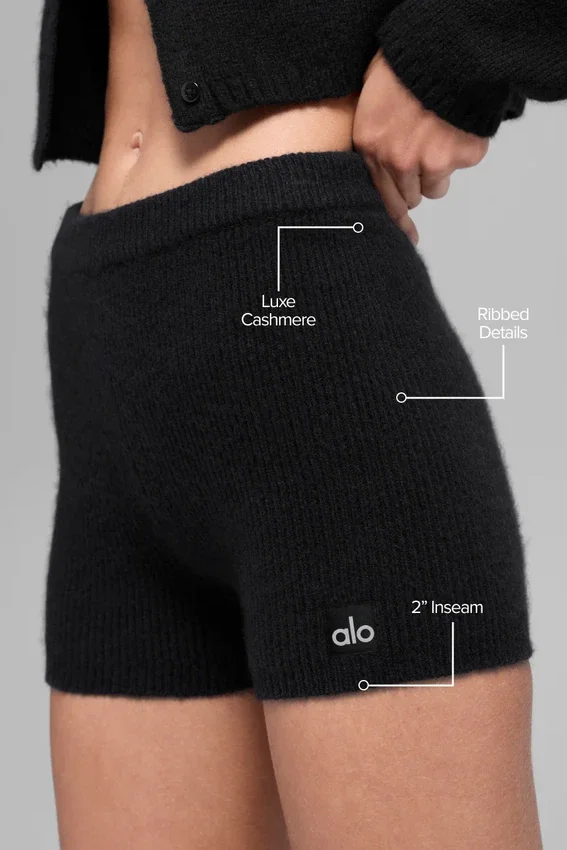 Pantalones cortos Noble de lana y cachemira acanalados - Negro