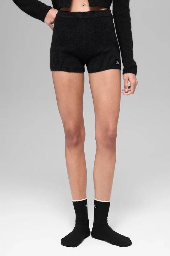 Pantalones cortos Noble de lana y cachemira acanalados - Negro