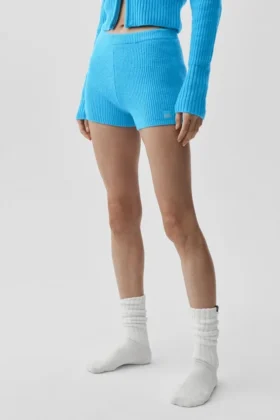 Pantalones cortos Noble de lana y cachemira con detalle acanalado - Azul celeste