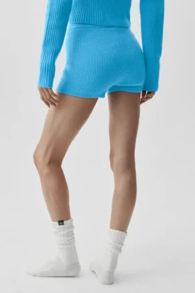 Pantalones cortos Noble de lana y cachemira con detalle acanalado – Azul celeste