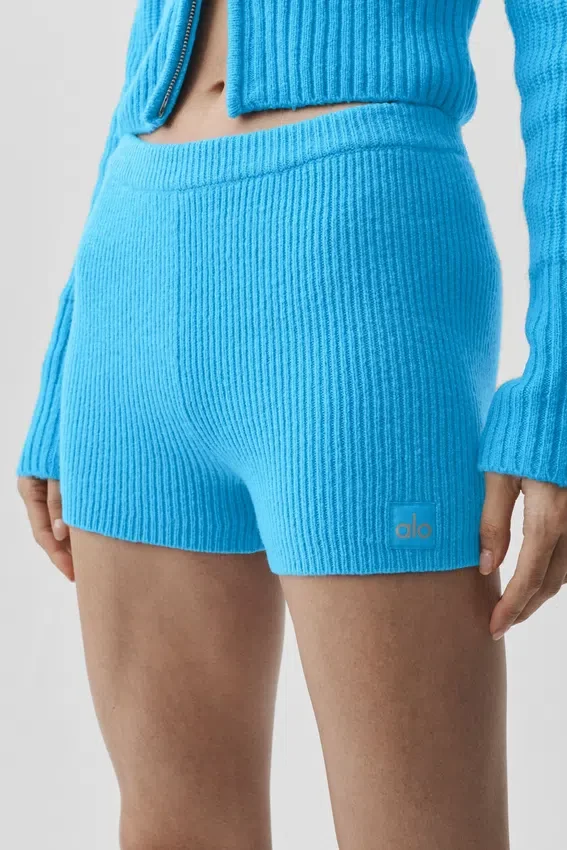 Pantalones cortos Noble de lana y cachemira con detalle acanalado - Azul celeste