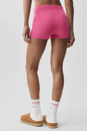 Pantalones cortos Noble de lana y cachemira con detalle acanalado – Rosa paraíso
