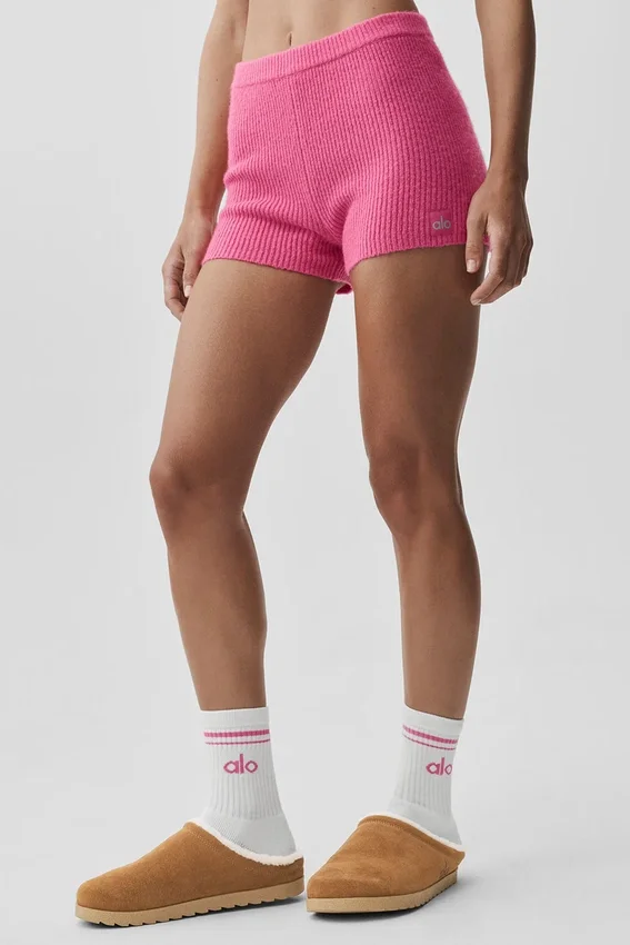 Pantalones cortos Noble de lana y cachemira con detalle acanalado - Rosa paraíso
