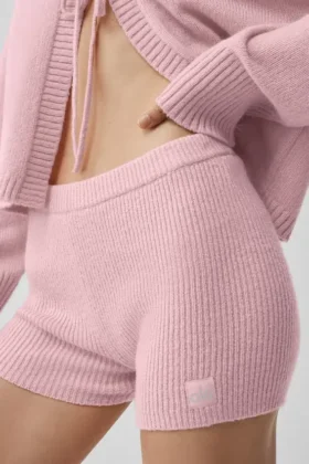 Pantalones cortos Noble de lana y cachemira con detalle acanalado – Rosa vintage