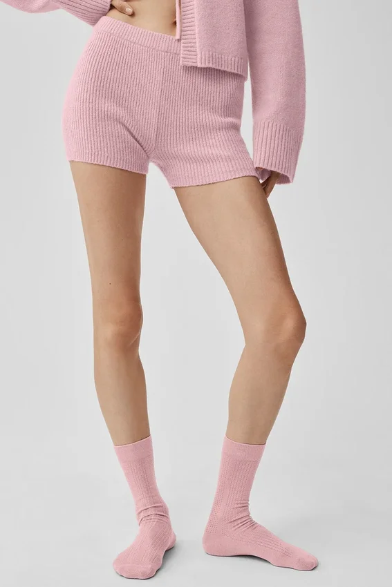 Pantalones cortos Noble de lana y cachemira con detalle acanalado - Rosa vintage